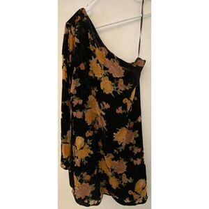 Vestique Black Floral One Shoulder Long Sleeve short Dress Women's Sz Small